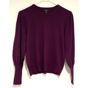 Ann Taylor Women's Crew Neck Ruched Sleeves Sweater Plum Purple Size Small